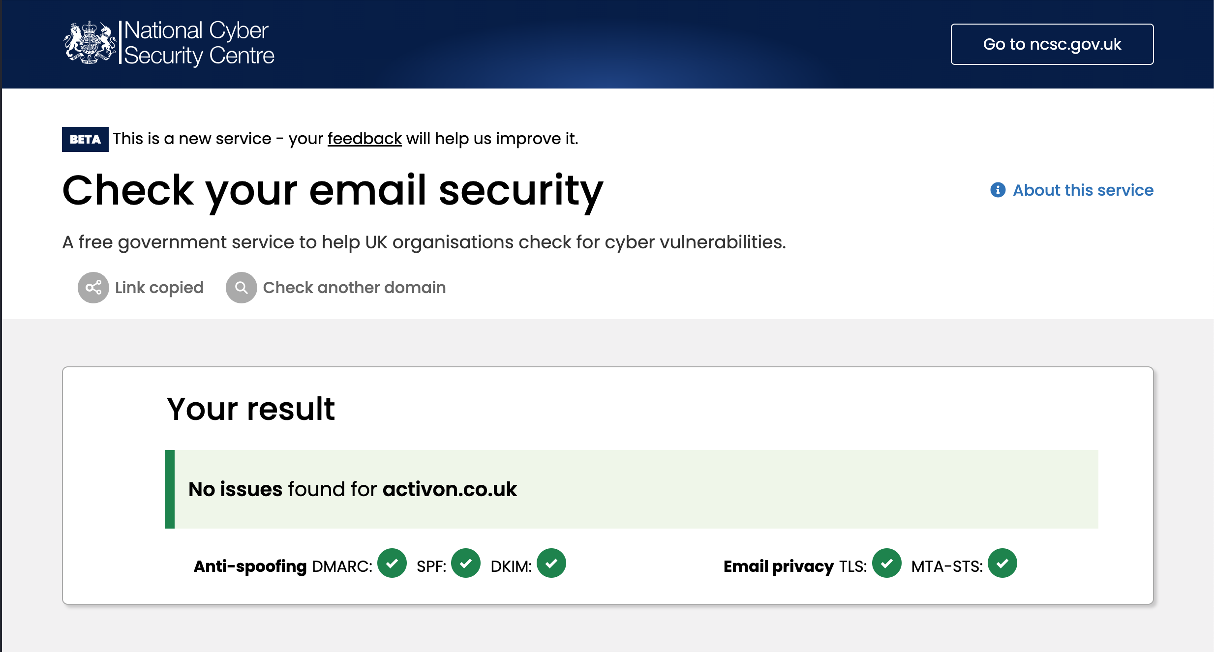 Screenshot of Email Security Check